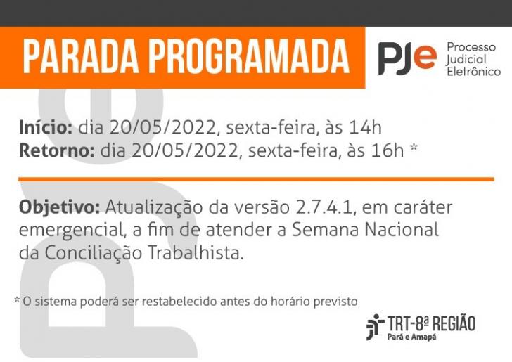 Ate divulgando parada programada do Sistema Pje.