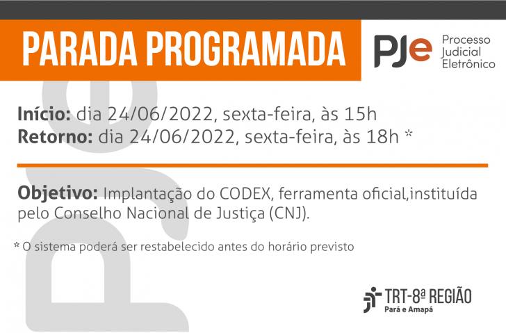 Imagem informativa sobre a Parada Programada do PJe