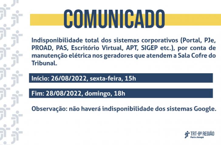 Comunicado - Manutenção e Atualização de Sistema