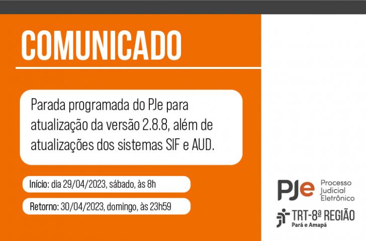 Arte nas cores laranja, branca e cinza. Parada Programada PJe