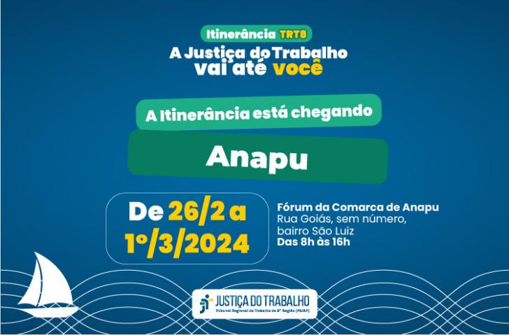 ParaTodosVerem: Arte gráfica com fundo azul, centralizado no cabeçalho, o texto: Itinerância TRT-8. A Justiça do Trabalho vai at