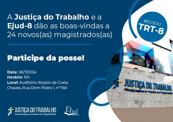 #paratodosverem - Arte gráfica de fundo azul e foto da fachada do TRT-8 em Belém. À esquerda, o texto: A Justiça do Trabalho e a