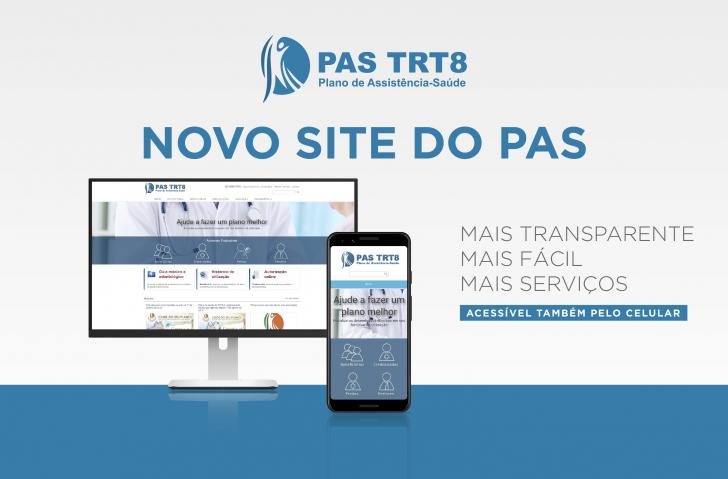 Arte: Tela de computador e celular com a informação em azul: Novo Site do PAS.